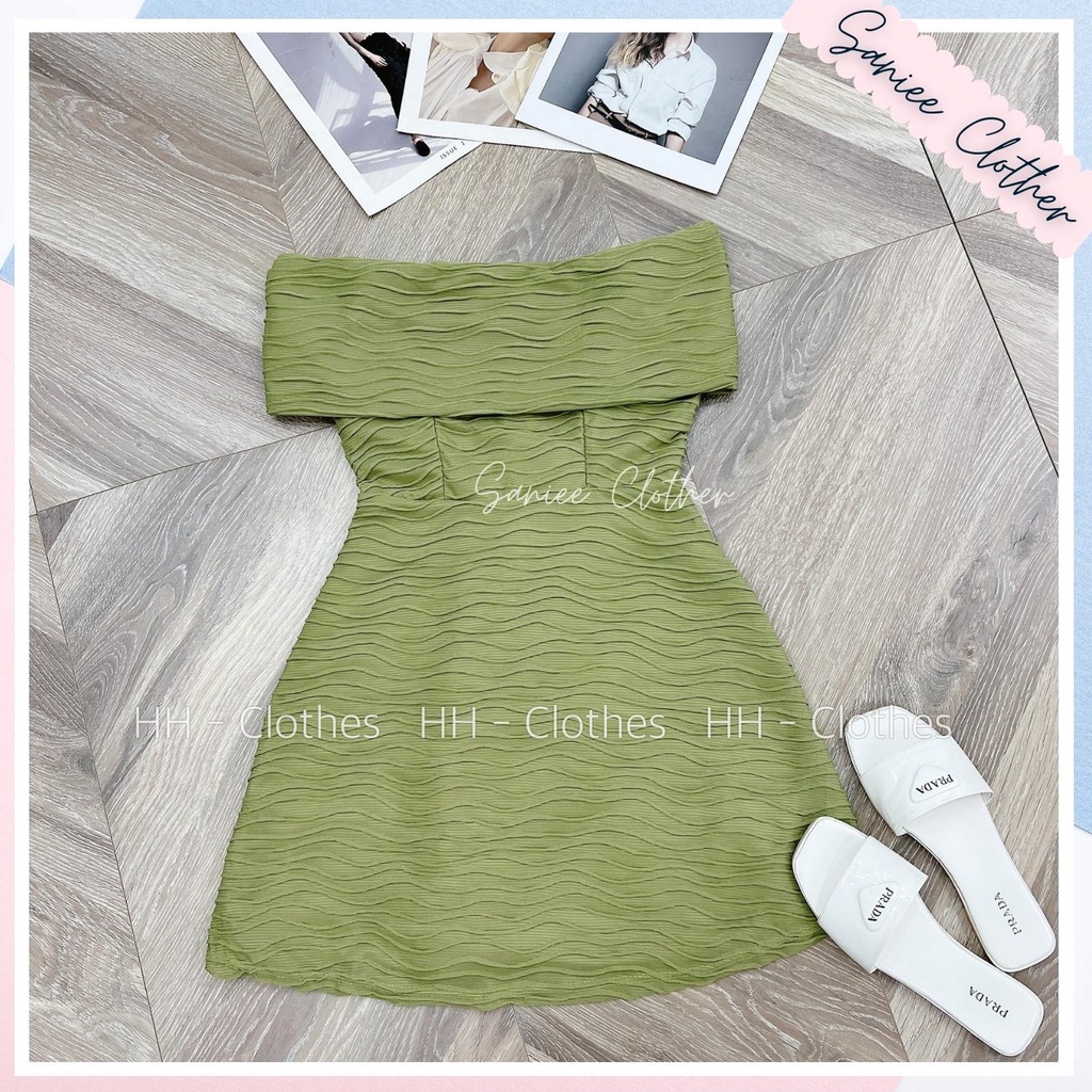 Váy nữ 2 dây trễ vai trơn đầm nữ 2 dây sexy tiểu thư gợn sóng chất đũi nhăn mềm cao cấp Saniee Clother