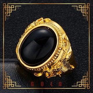 Nhẫn nam mạ vàng 24k đính đá chalcedony