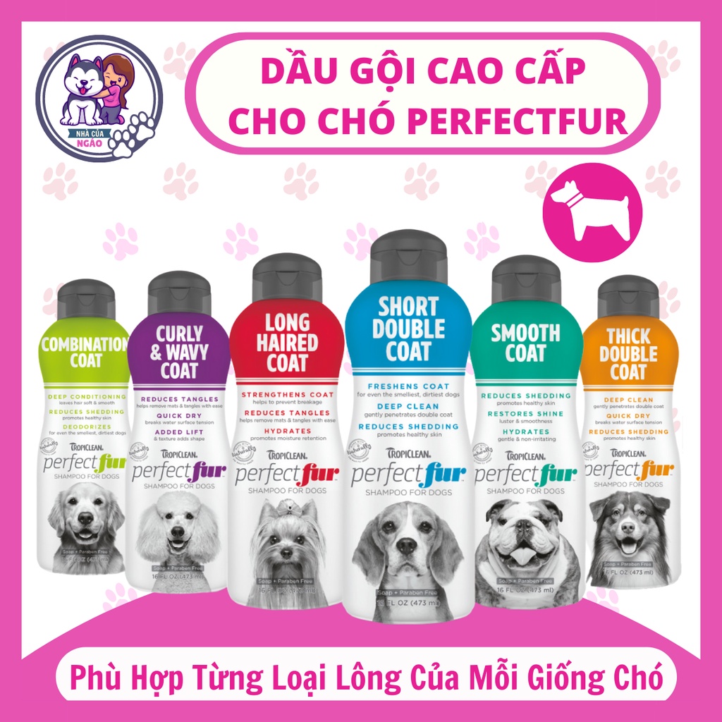 Sữa tắm dưỡng lông dành riêng cho chó, phù hợp từng giống chó Tropiclean Perfect Fur (Poodles, Phóc Sóc, Bulldog, Husky)