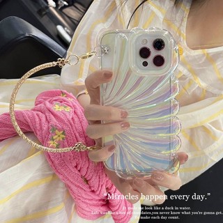 Ốp Điện Thoại Trong Suốt Lấp Lánh Phối Dây Xích Kim Loại Sang Trọng Bảo Vệ Ống Kính Máy Ảnh Cho IPhone 11 12 13 14 Pro Max shin case