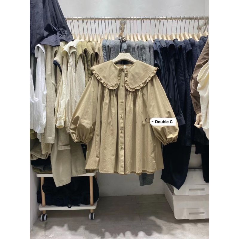 Áo Sơ Mi Cổ Búp Bê Họa Tiết Kẻ Sọc Dáng Rộng Thời Trang 2023