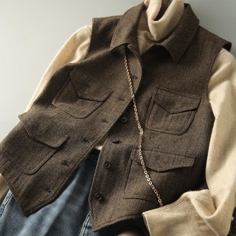 Áo Khoác Len Không Tay Thời Trang Nhật Bản Đơn Giản