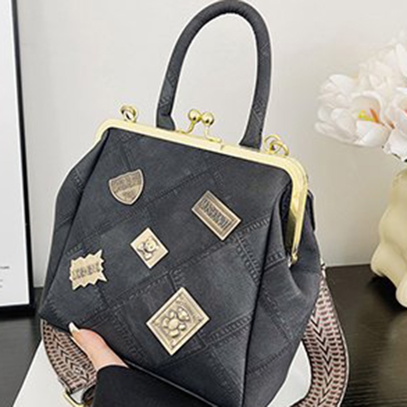 Túi Đeo Chéo Khóa Kẹp Màu Vàng Kim Đơn Giản Cổ Điển Cho Nữ