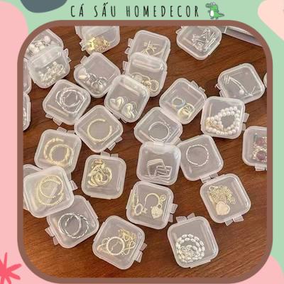 Hộp Nhựa Vuông Trong Suốt Đựng Bông Tai Trang Sức Theo Cặp Trong Suốt Bỏ Túi Du Lịch Mini Size