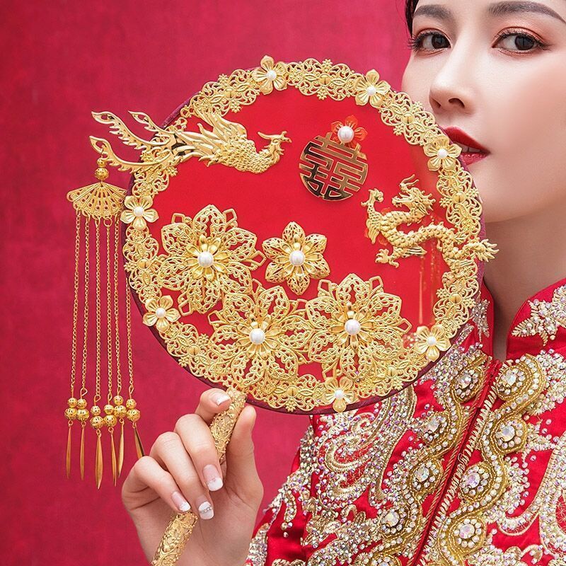 Quạt Xiuhe Cầm Tay Phong Cách Trung Hoa Cổ Điển Dùng Làm Phụ Kiện Chụp Ảnh Cưới