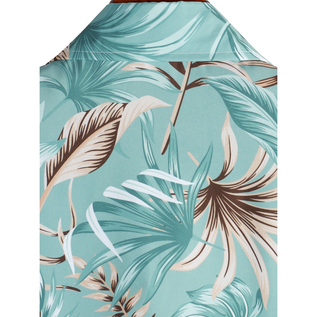 Áo Sơ Mi Tay Ngắn Dáng Rộng Cài Nút In Hoa Màu Xanh Lá Nhạt Thời Trang Mùa Hè Cho Nam