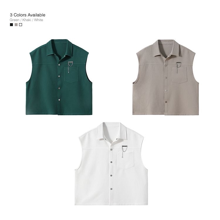 Bộ Áo Sơ Mi + Áo Vest Da Pu Dáng Rộng Phong Cách Hàn Quốc Thời Trang Mùa Hè Cho Nam