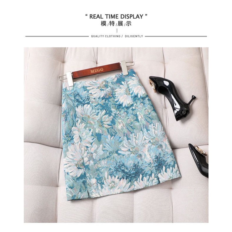 Chân Váy Hoa Lưng Cao Dáng Chữ A Xẻ Tà Thời Trang Xuân Thu Dành Cho Nữ