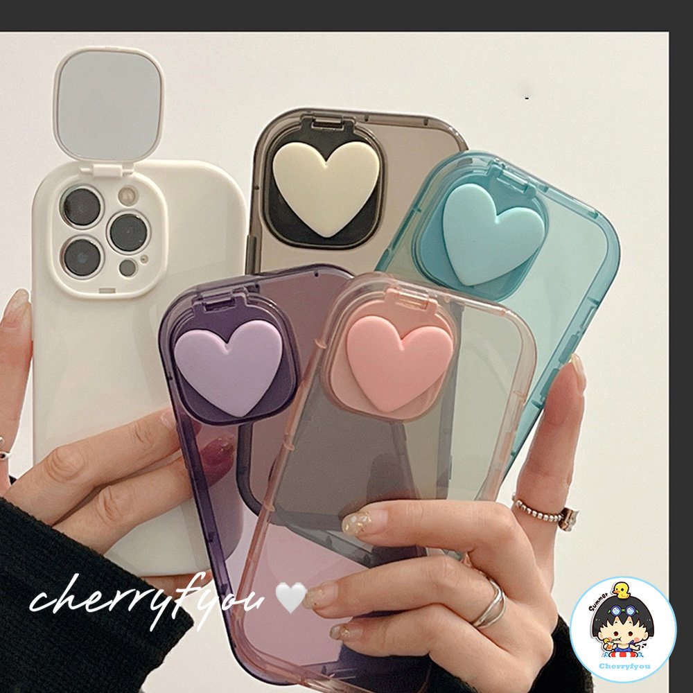 Ốp Điện Thoại TPU Dẻo Họa Tiết Trái Tim 3D Màu Sắc Ngọt Ngào Kèm Gương Chống Sốc Cho Iphone 11 12 13 14 Pro Max