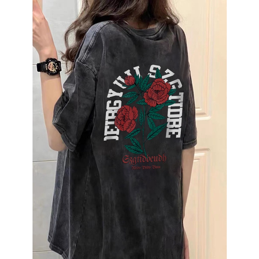 NRVP Áo Thun 100% Cotton Tay Ngắn Dáng Suông In Họa Tiết Hoạt Hình Phong Cách Hàn Quốc Cho Nữ