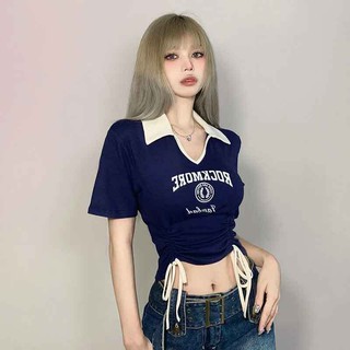 Áo polo Ngắn Ôm Dáng Phối Dây Rút Phong Cách Hàn Quốc Thời Trang Cho Nữ