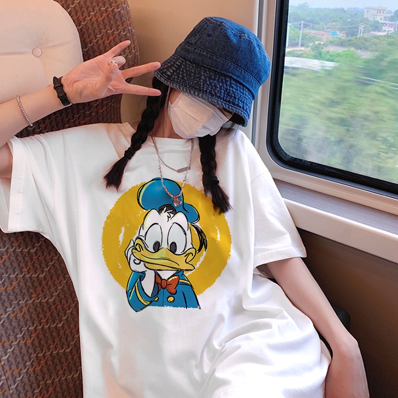 Donald Duck Áo Thun Ngắn Tay Cổ Tròn In Hình Vịt Donald Thời Trang Mùa Hè 2023 Cho Nữ