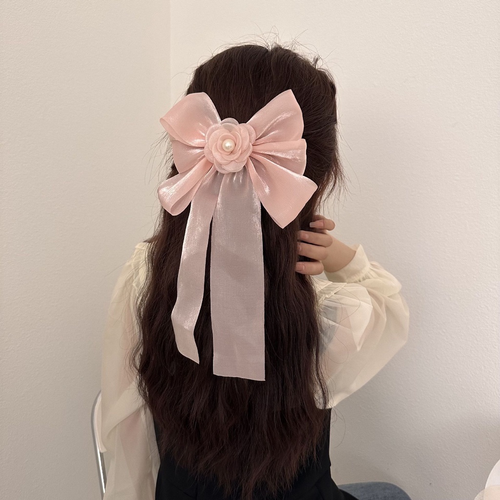 Kẹp Tóc Hình Nơ Đính Ngọc Trai Dễ Thương Cho Nữ