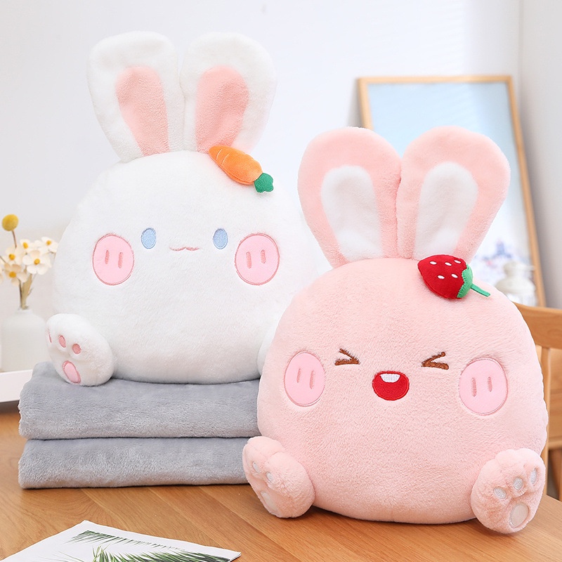 Gối Giữ Ấm Tay 3 Trong 1 Hình Thỏ Hoạt Hình Dễ Thương