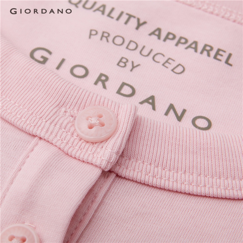 Áo thun GIORDANO 05323385 tay ngắn cổ henley màu trơn cho nữ