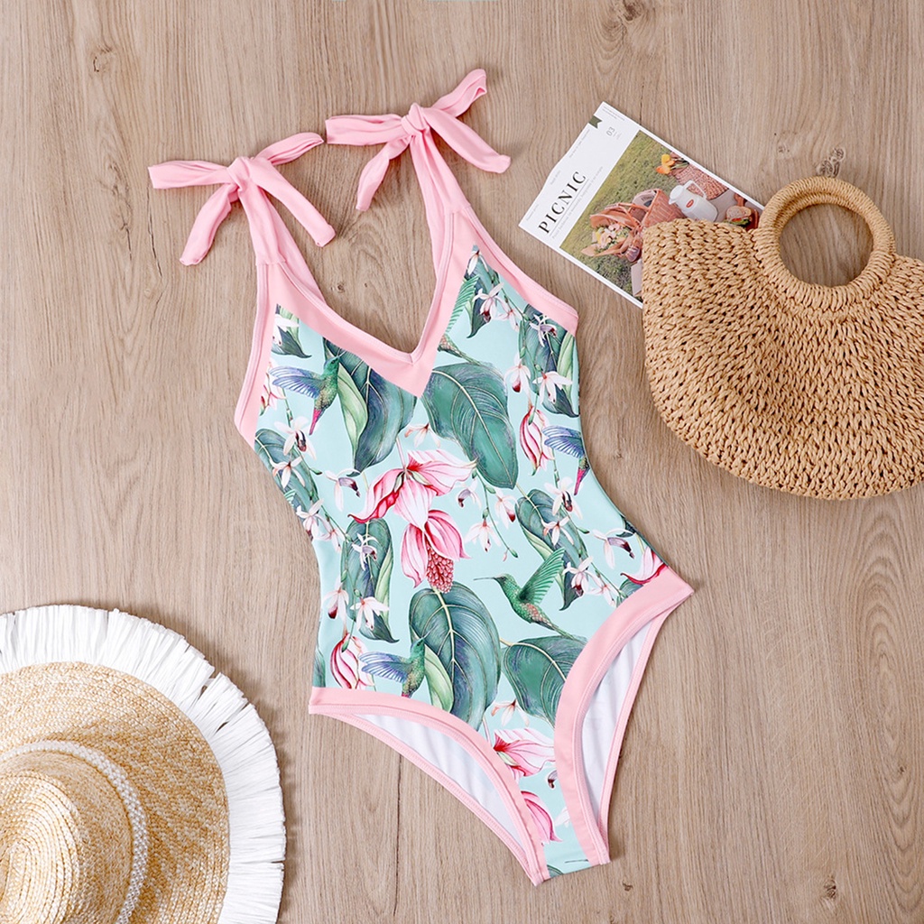 Váy Bơi Thể Thao Ôm Dáng Không Tay Cổ Chữ V Khoét Sâu Cột Dây In Họa Tiết Hoa Khô Thoáng Nhanh Cho Nữ