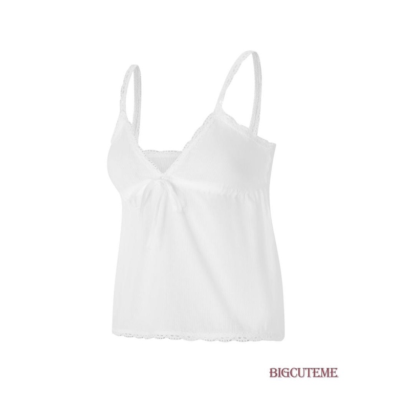 Áo Hai Dây Cổ Chữ V Phối Ren Đơn Giản Thời Trang Mùa Hè Cho Nữ