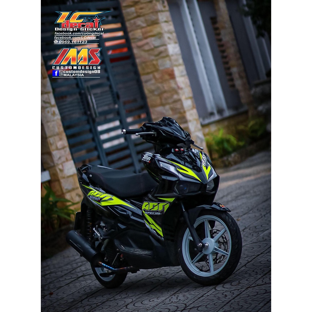 Tem rời AirBlade 2023 xe đen - mẫu ADN xanh mino siêu chất