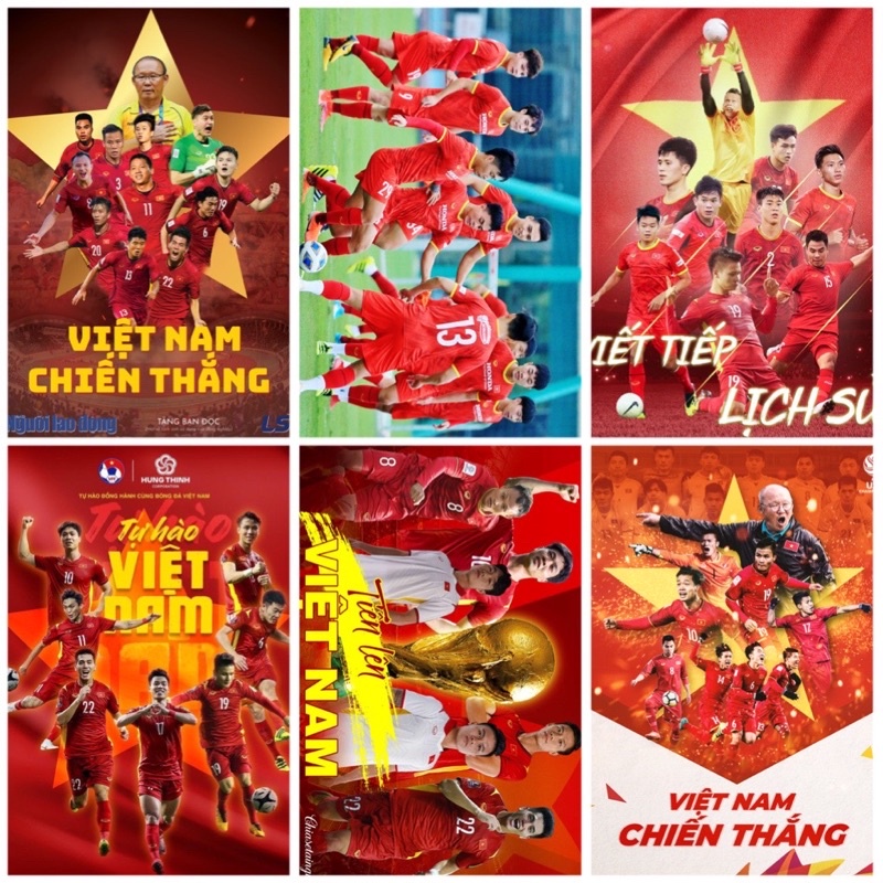 6 ảnh poster bóng đá đội tuyển việt nam / tranh cầu thủ bóng đá Việt Nam