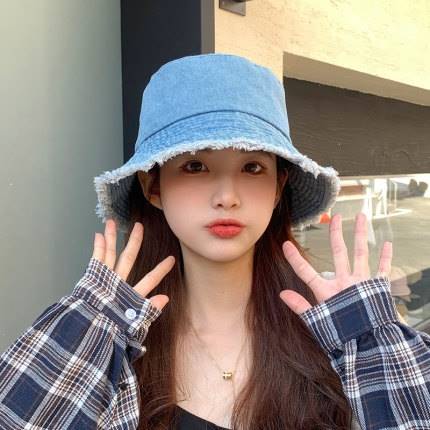 Mũ Bucket Che Phủ Mặt Bằng Vải Denim Sờn Thoáng Khí Thời Trang Xuân Thu Dành Cho Bạn Nữ