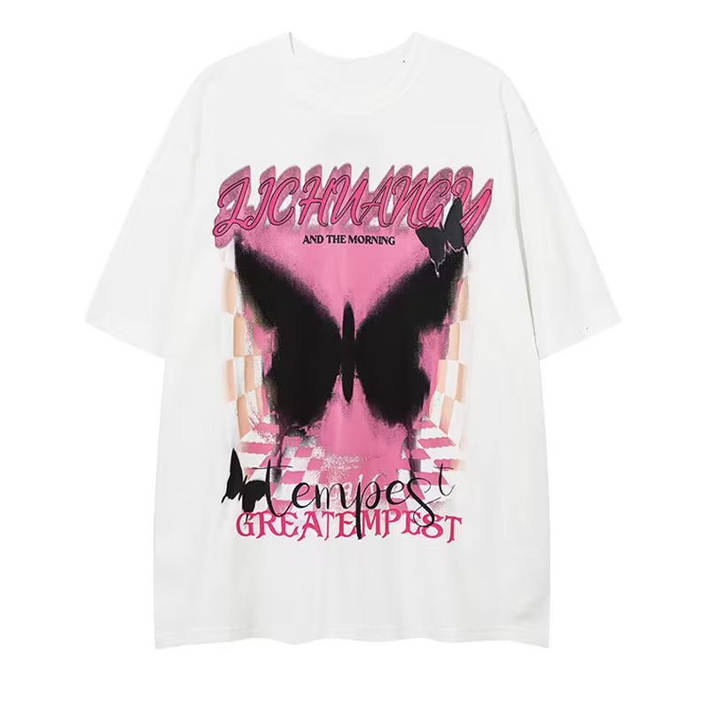 Áo Thun Nam Ngắn Tay In Hình Bướm Phong Cách Đường Phố Mỹ