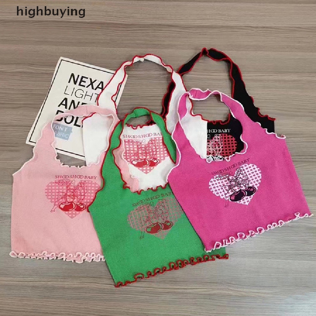 Áo Croptop Hai Dây Dệt Kim Y2K Dáng Ôm In Họa Tiết Trái Tim Xinh Xắn Thời Trang Mùa Hè Cho Nữ