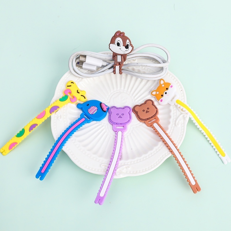 Set 1 / 10 Dụng Cụ Quấn Dây Cáp Bằng Cao Su PVC Mềm Hình Chiếc Răng Cưa Hoạt Hình Sáng Tạo