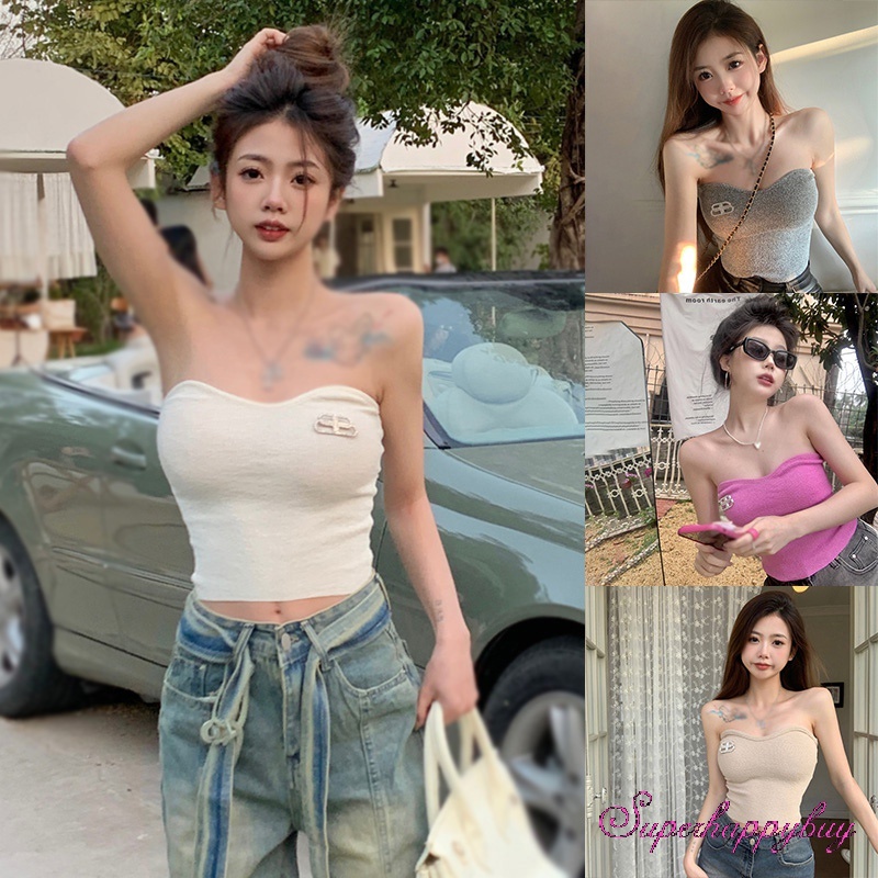 Áo Dệt Kim Không Dây Dáng Ôm Thời Trang Cho Nữ