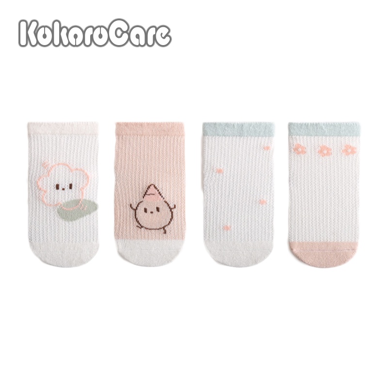 Set 4 Đôi Vớ Cotton Cổ Thấp Phối Lưới Mỏng In Hoa Màu Hồng Dễ Thương Size S / M / L 1 Tháng Tuổi Kokorocar YR-26 2023