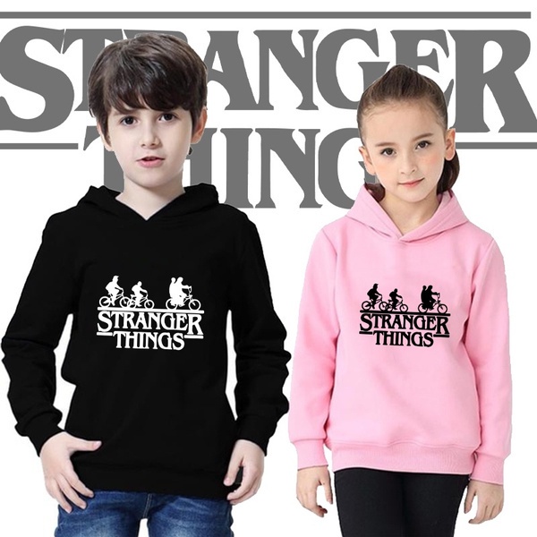 Áo Hoodie Cotton Tay Dài In Chữ Stranger Things Dành Cho Trẻ Em