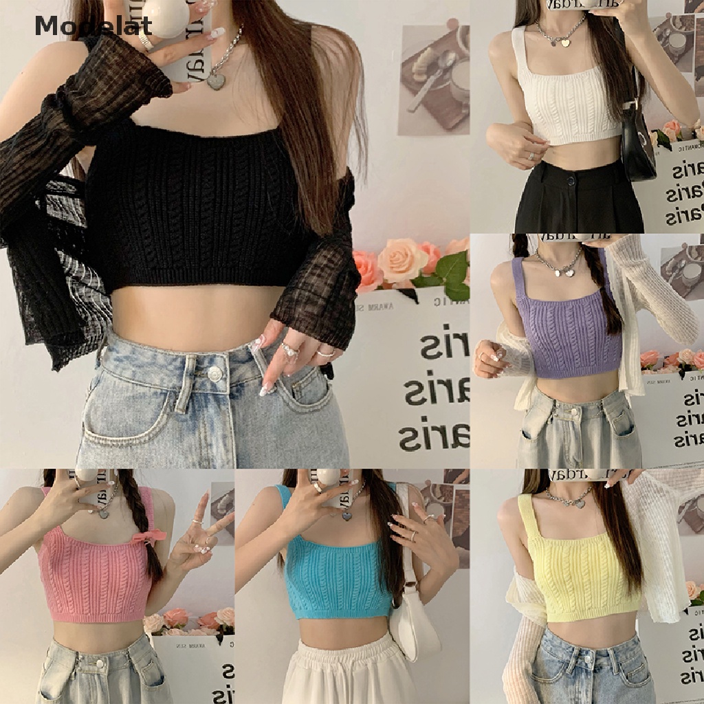 Áo Croptop Dệt Kim Không Tay Màu Sắc Ngọt Ngào Thời Trang Mùa Hè Cho Nữ
