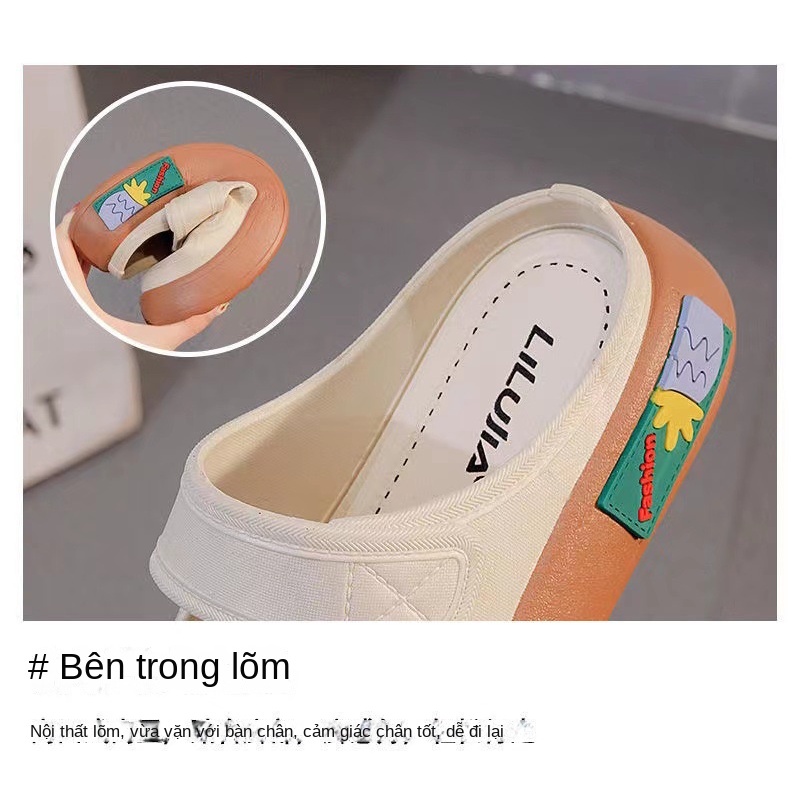 Sandal nữ Giày búp bê dép quai ngang giày lười nữ đi biển Trắng