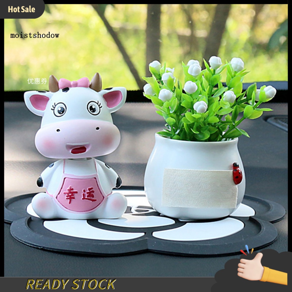 Tượng Bò Sữa Lắc Đầu Bằng Nhựa Resin Trang Trí Nội Thất Xe Hơi mw Mini