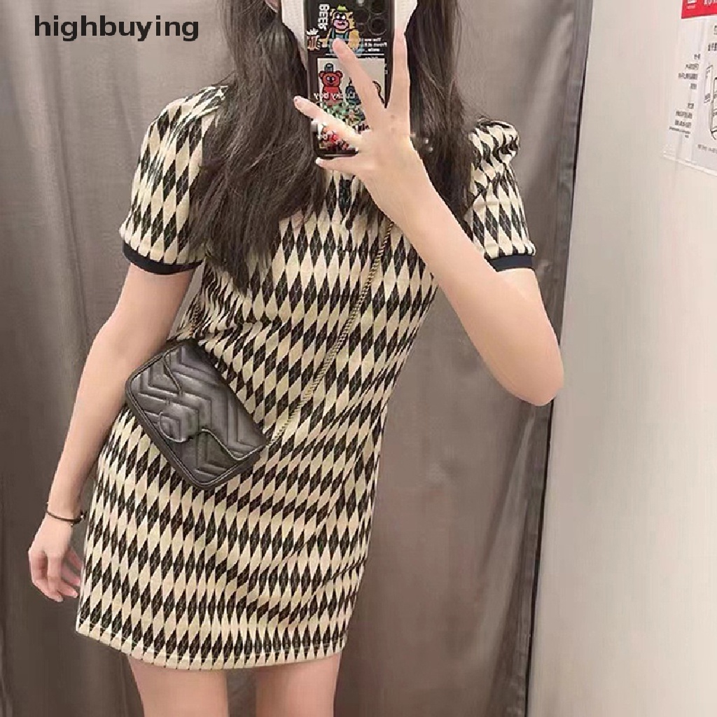 Đầm Dệt Kim Ngắn Tay Cổ Bẻ Đính Kim Cương Giả Thời Trang Mùa Hè Cho Nữ Y2K