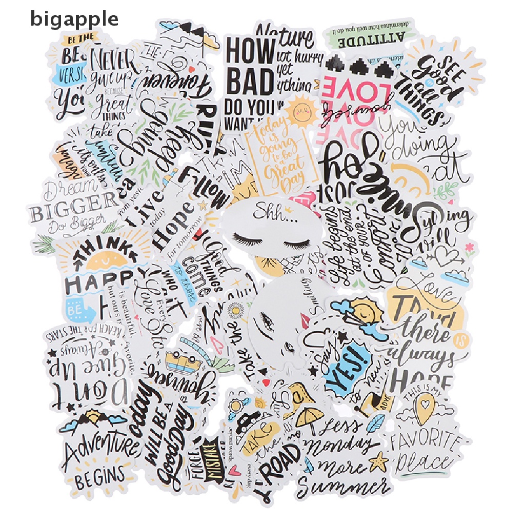 Set 50 Sticker Câu Trích Dẫn Cảm Hứng Chống Thấm Nước Dán Laptop Ván Trượt RDG