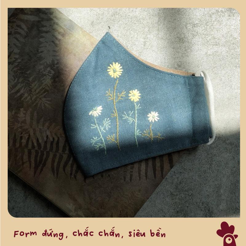 Khẩu Trang Linen Bột 2 Lớp Thêu Tay Thủ Công - Naturemade by Ongsilk