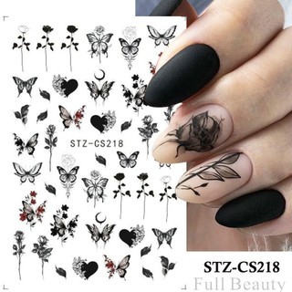 Sticker Dán Móng Hình Hoa Hồng Đen Và Bướm
