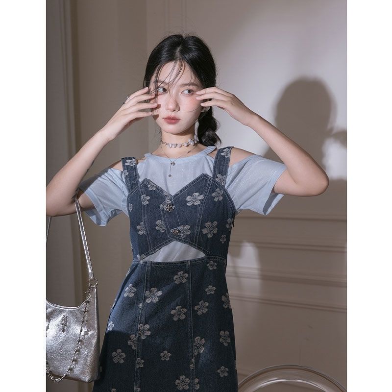 Set Đầm Yếm Denim Thời Trang Hè 2023 Phong Cách Mới Cho Nữ