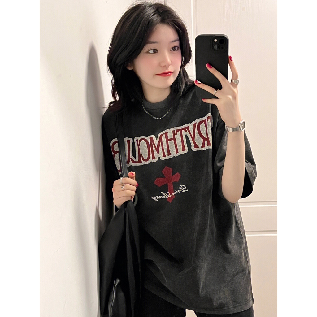 NRVP Áo Thun 100% Cotton Tay Ngắn Dáng Suông In Họa Tiết Hoạt Hình Phong Cách Hàn Quốc Cho Nữ