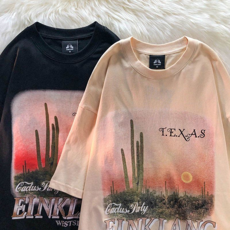 Áo Thun Tay Ngắn Dáng Rộng Chất Liệu 100% Cotton Phong Cách Retro Cho Cặp Đôi