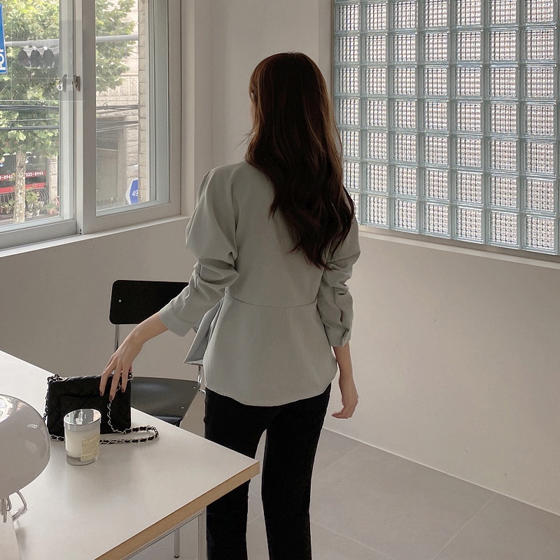 Áo sơ mi nữ kiểu xếp ly vạt lệch vải đẹp mềm mát MS685