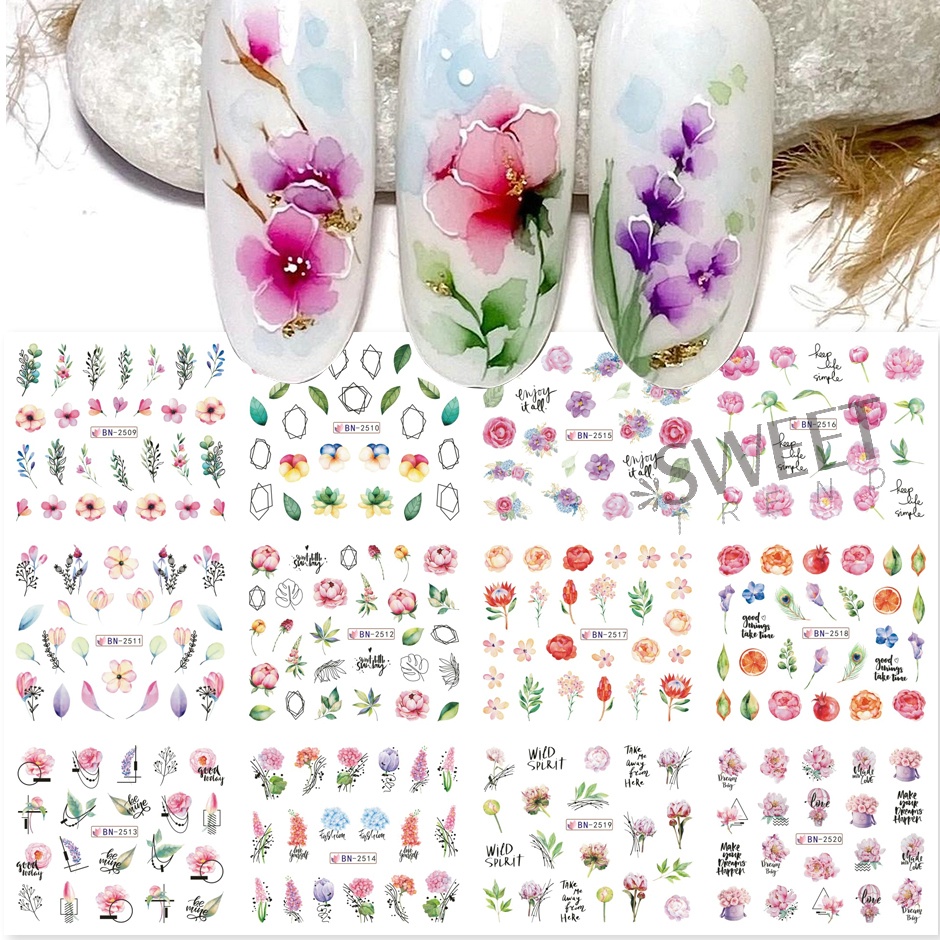 Bộ 12 Miếng Dán Móng Tay Hình Bướm Phối Dây Ruy Băng Màu Đen / Xanh Dương Độc Đáo