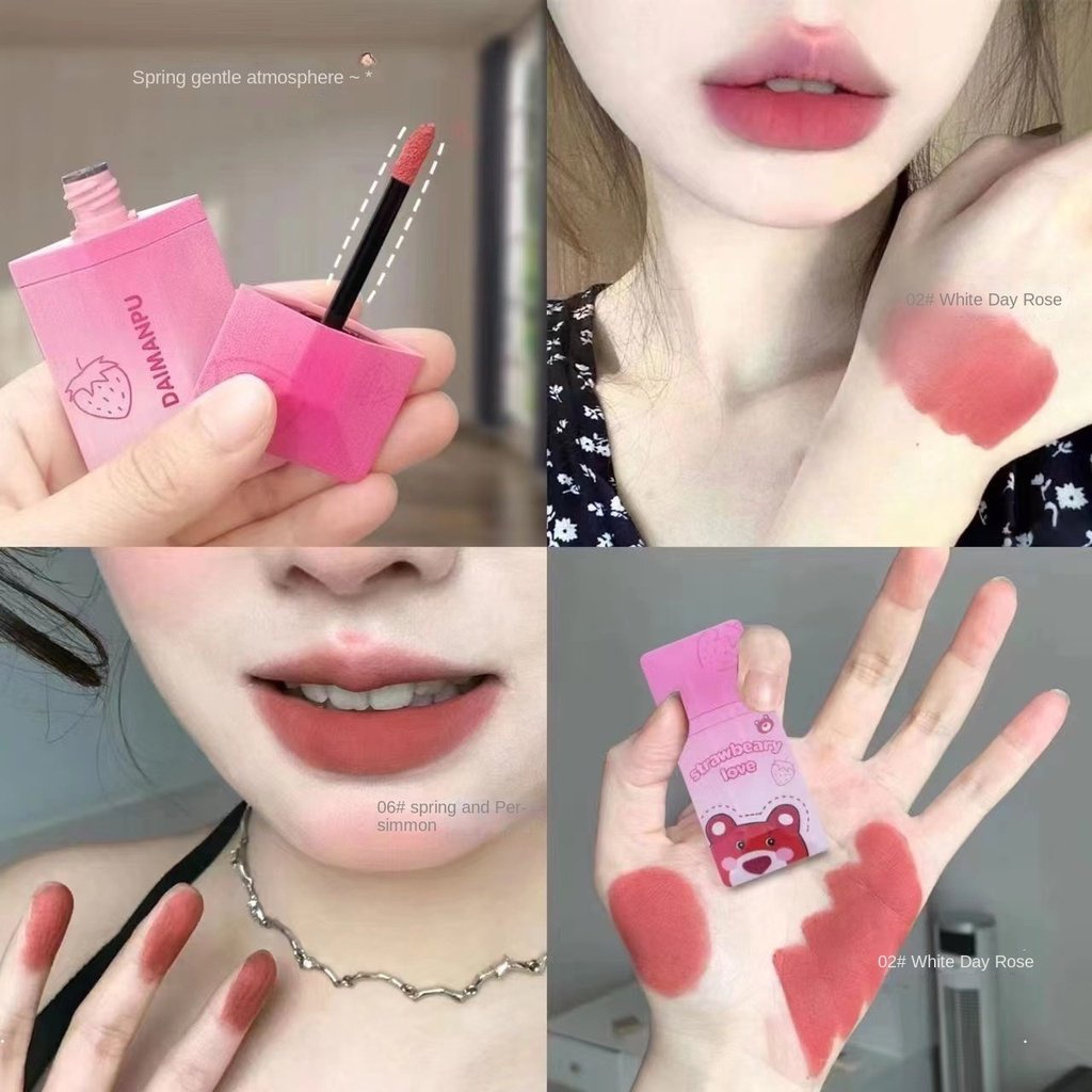 Son Kem Lì Chống Nước Lâu Phai Thiết Kế Vỏ Son Hình Gấu Dâu Tây Dễ Thương