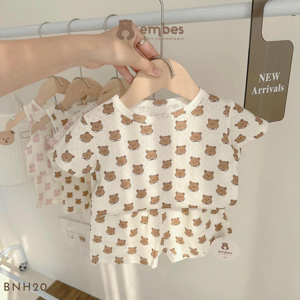 Embes Bộ quần áo cộc tay, Bộ quần áo ba lỗ sát nách họa tiết cho bé trai bé gái , bộ hè thông hơi cho bé 8kg đến 18kg