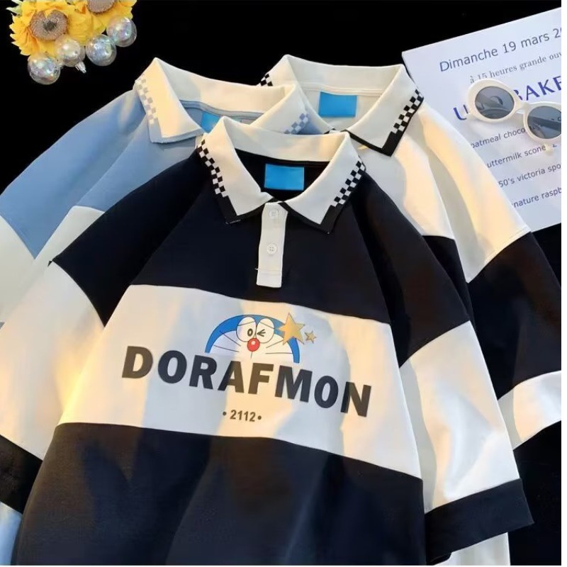 Áo polo Tay Ngắn In Họa Tiết Hoạt Hình Đơn Giản Thời Trang Mùa Hè 2023 Phong Cách Harajuku Cho Nam Và Nữ