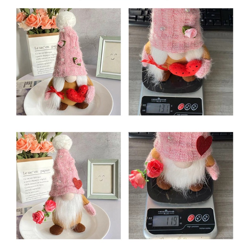 Mô Hình Búp Bê Gnomes Cầm Hoa Và Trái Tim Không Mặt Thủ Công Trang Trí Nhà Cửa