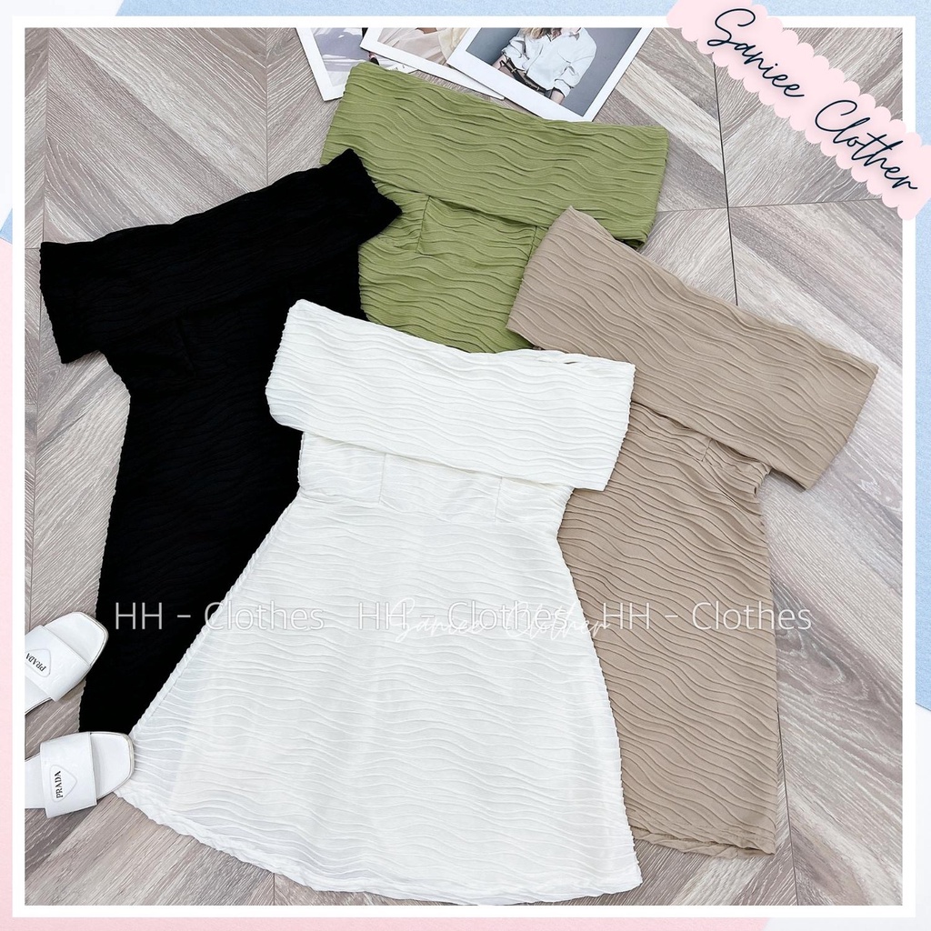 Váy nữ 2 dây trễ vai trơn đầm nữ 2 dây sexy tiểu thư gợn sóng chất đũi nhăn mềm cao cấp Saniee Clother