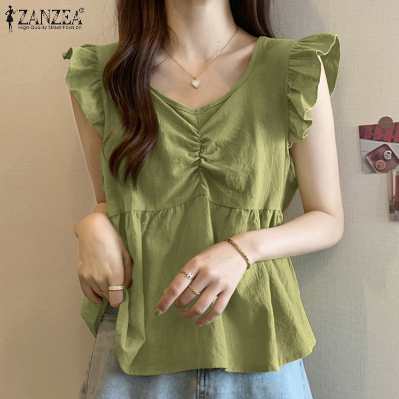 Zanzea Áo Lửng Không Tay Cổ Chữ U Xếp Ly Thời Trang Nữ Tính