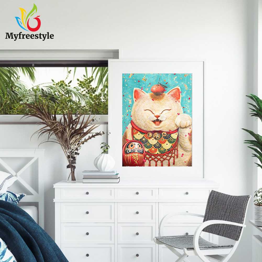 30x40cm Tranh Đính Đá Kim Cương Toàn Bộ 5D Diy Hình Vẽ Mèo May Mắn