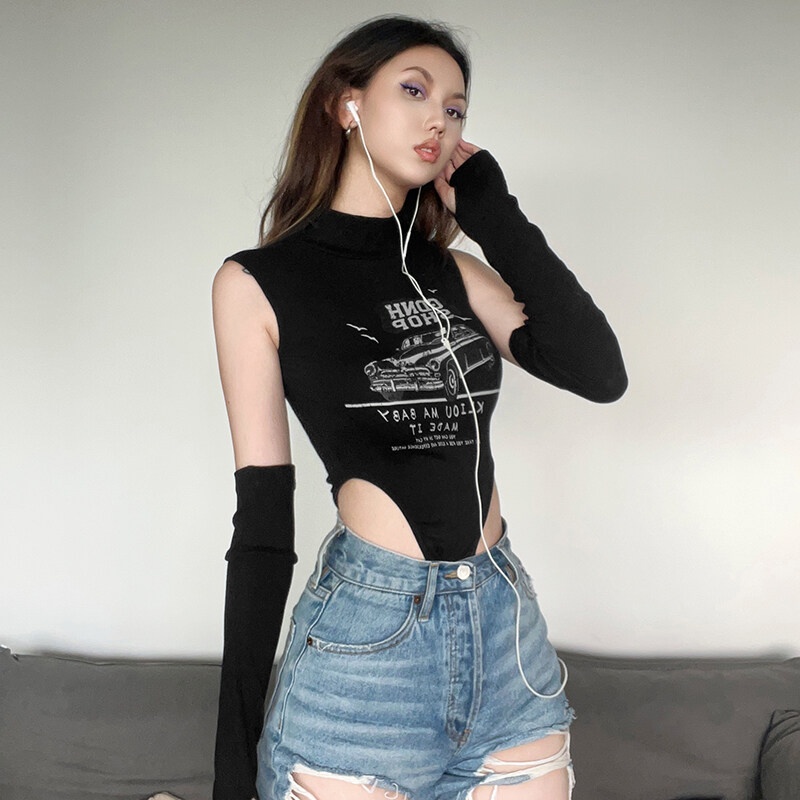 Kliou 2023 Mới Áo Liền Quần Dệt Kim Co Giãn Cao In Chữ Phong Cách Đường Phố Cá Tính Thiết Kế Mới 2023 Dễ Phối Đồ Cho Nữ